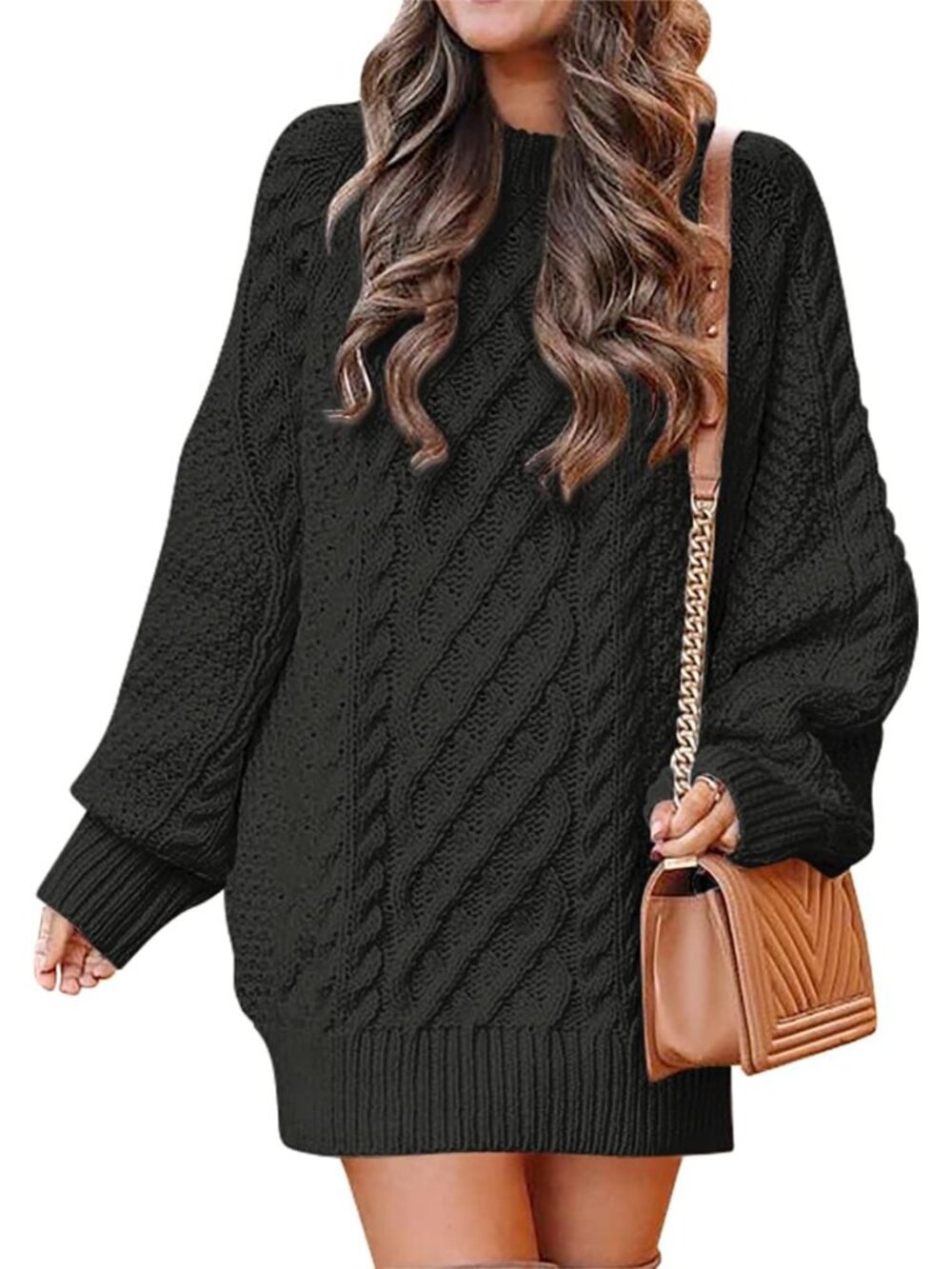 Oversized Cable Knit Sweater Dress for Women - Cozy Fall Style